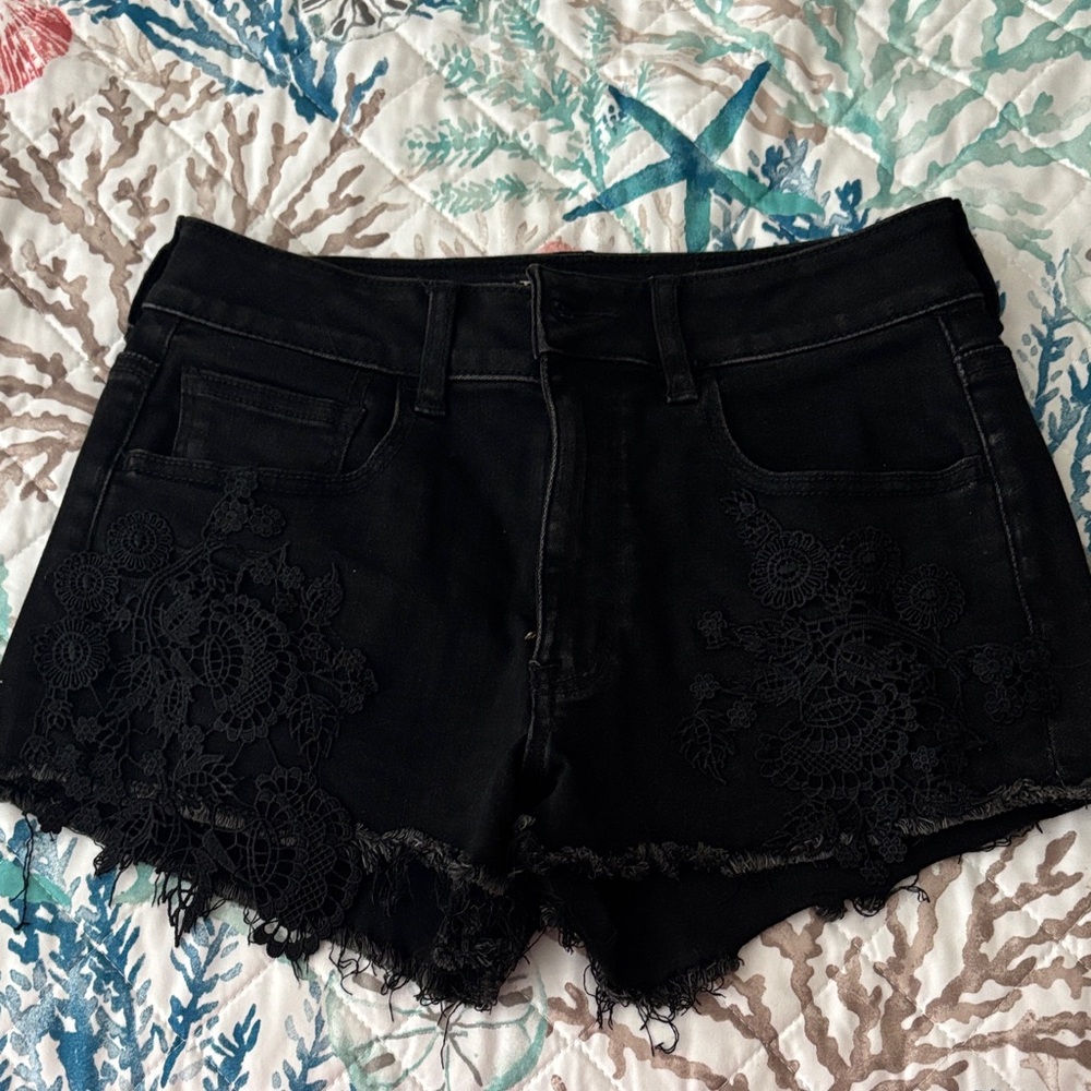 American Eagle Outfitters Black Jean Shorts with Lace